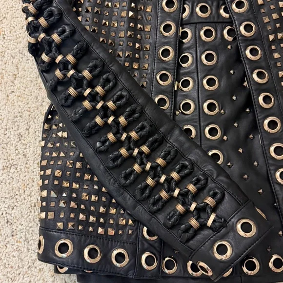 KIDMAN EMBELLISHED LEATHER BOXY JACKET + RILEY A-LINE STUDDED LEATHER SKIRT - Picture 3 of 8